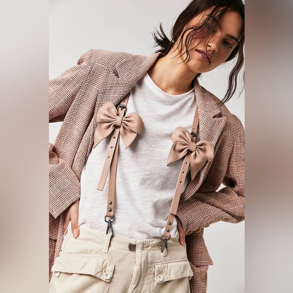 New🌟Free People-Sweet Intentions Bow Suspenders -PinkXS/S